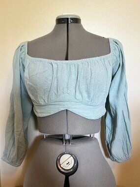 Baby Blue Blue Super Cropped Ruched Long Sleeve Top